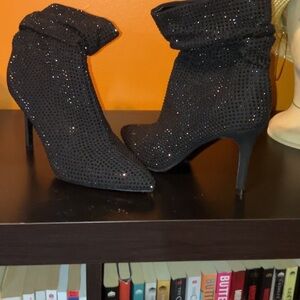 Nine West Black Heeled Boots with Glittery Finish
